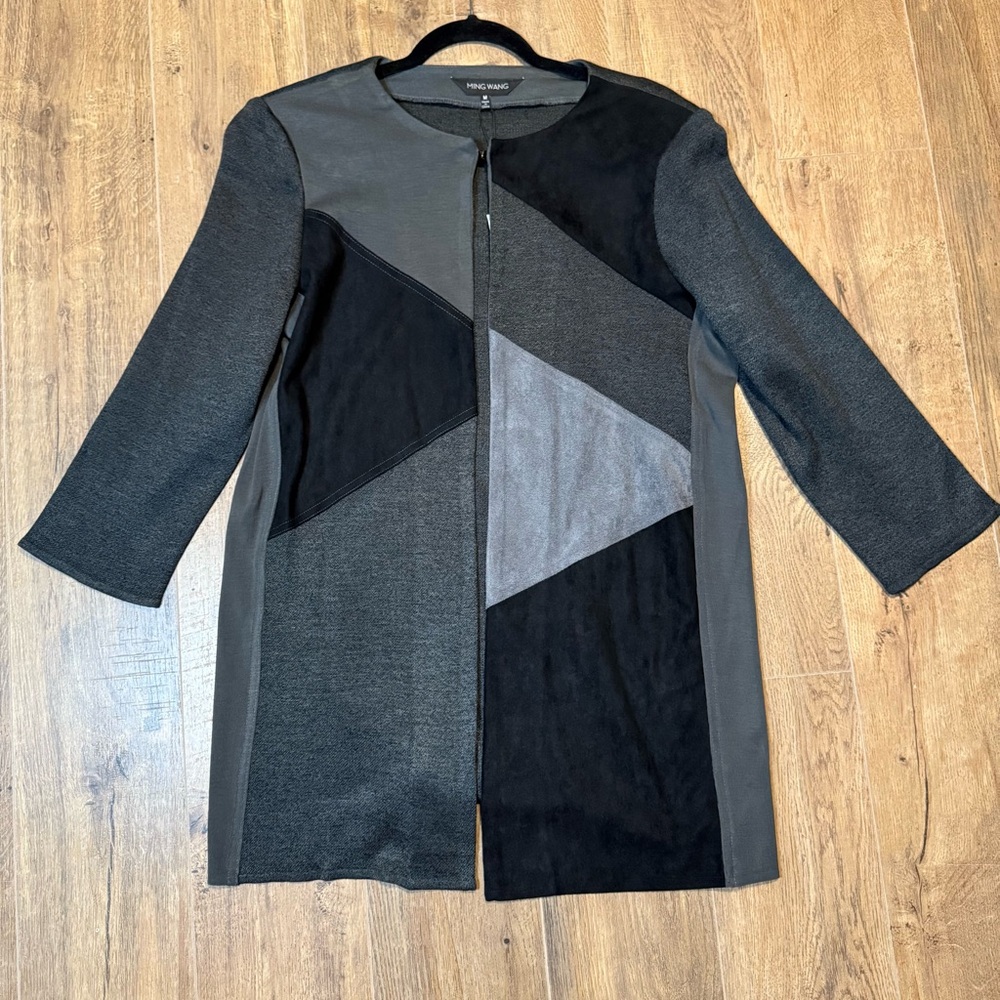 NEW Ming Wang #3A Faux Suede Patchwork Duster Cardigan SZ M Medium